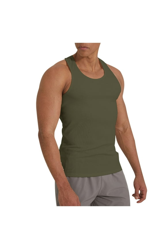 Mens Tank Tops Summer Crewneck Sleeveless Basic Cami Shirt Stretch Solid Lightweight Tops Workout Clothes