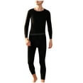 thumbnail image 1 of Riecok Mens Thermal Underwear Sets Seamless Round Neck Solid Color High Elasticity Ski Winter Warm Top and Bottom Sets Black XXXL, 1 of 7