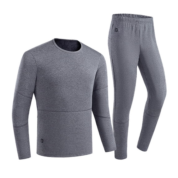 Riecok Mens Thermal Underwear Sets Seamless Round Neck Solid Color Three Level Temperature Regulation Washable Fall Winter Warm Thick Underwear Sets Gray XXL