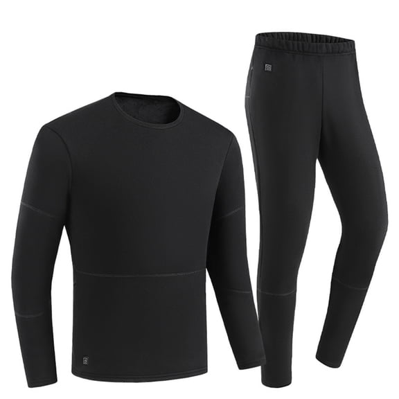 Riecok Mens Thermal Underwear Sets Seamless Round Neck Solid Color Three Level Temperature Regulation Washable Fall Winter Warm Thick Underwear Sets Black XXXL