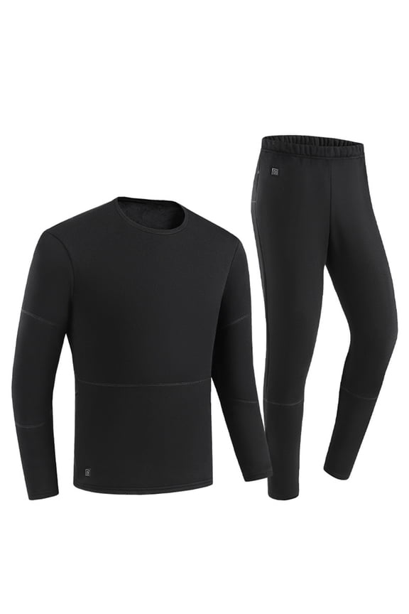 Mens Thermal Underwear Sets Seamless Round Neck Solid Color Three Level Temperature Regulation Washable Fall Winter Warm Thick Underwear Sets Black XXXL