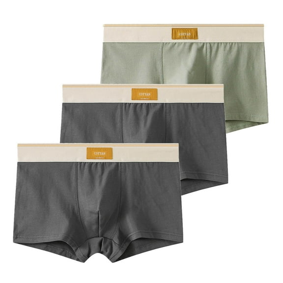 Riecok Mens Trunk Underwear Cotton Mid-Rise Stretch Breathable Fashion Soft Casual Plat Briefs 3PC Army Green L