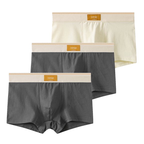 Riecok Mens Trunk Underwear Cotton Mid-Rise Stretch Breathable Fashion Soft Casual Plat Briefs 3PC Beige L