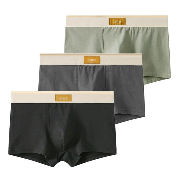 Riecok Mens Trunk Underwear Cotton Mid-Rise Stretch Breathable Fashion Soft Casual Plat Briefs 3PC Green XXXL