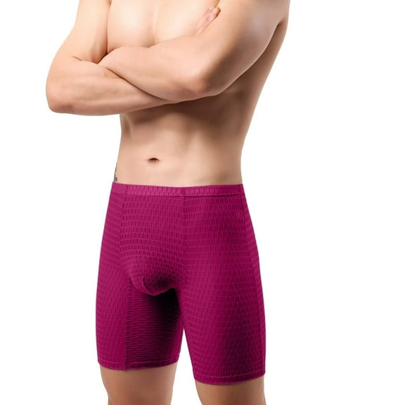 Riecok Mens Trunk Underwear Mid-Rise Stretch Breathable Covered Waistband Boxer Briefs Hot Pink XXL