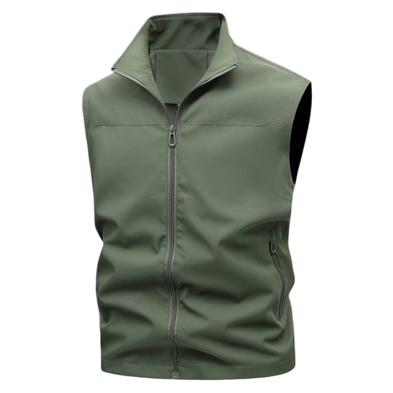 Riecok Mens Vests Lightweight Lapel Neck Sleeveless Jackets Zip up Coats with Pockets Baggy Casual Outerwear