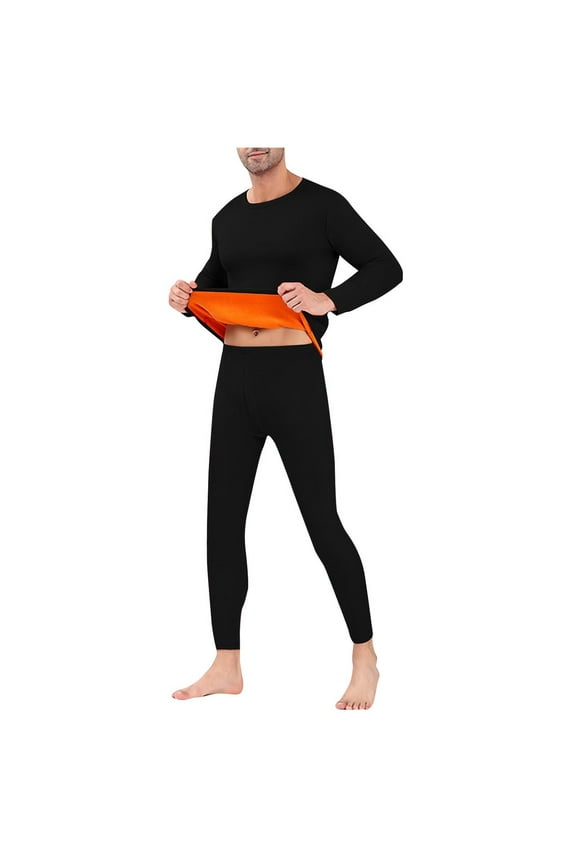 Mens Winter Thermal Underwear Seamless Round Neck Solid Color Golden Velvet Thicken Cold Winter Warm Couple Suits Black XXXXL