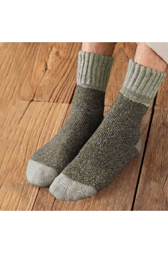 Mens Wool Socks Lightweight Cushioned Crew Socks Mid Calf Stretched Breathable Plush Warm Sleeping Socks for Travel Hiking and Running