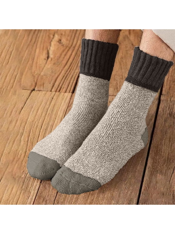 Mens Wool Socks Lightweight Cushioned Crew Socks Mid Calf Stretched Breathable Plush Warm Sleeping Socks for Travel Hiking and Running