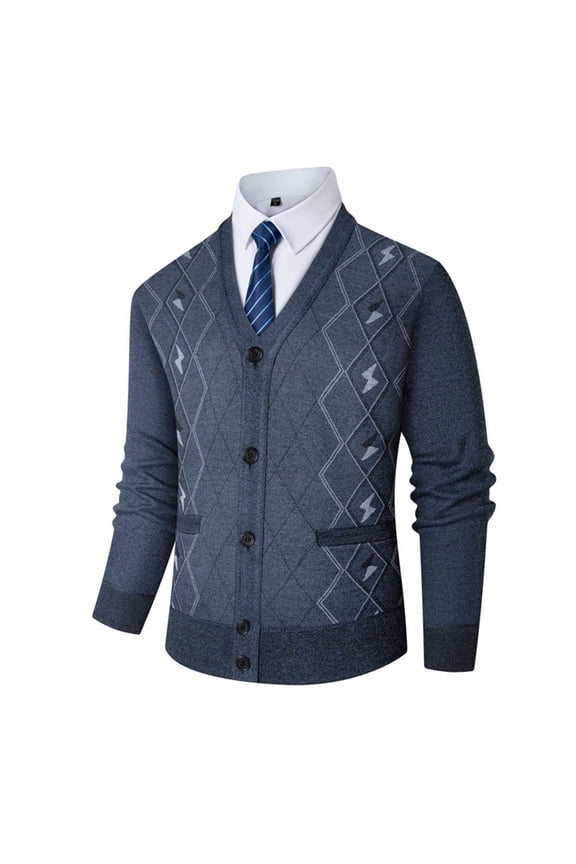 Mens Work Cardigan V Neck Knitted Sweaters Solid Button down Long Sleeve Tops Thermal Casual Outerwear