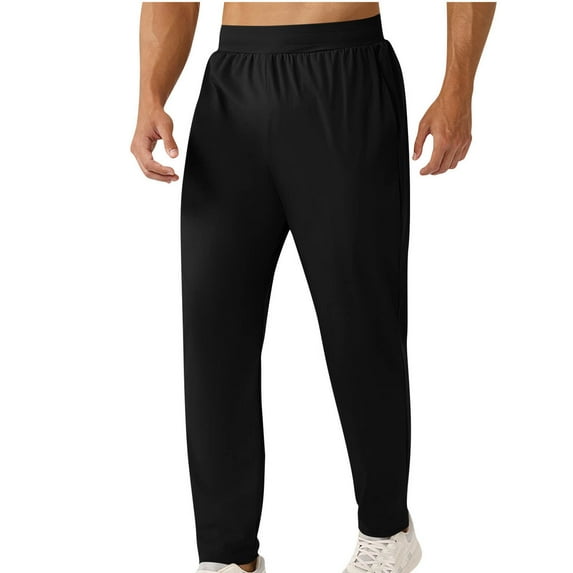 Riecok Mens Workout Pants Elastic Waist Drawstring Open Bottom Solid Color Outdoor Running Jogger Pants with Pockets Black L