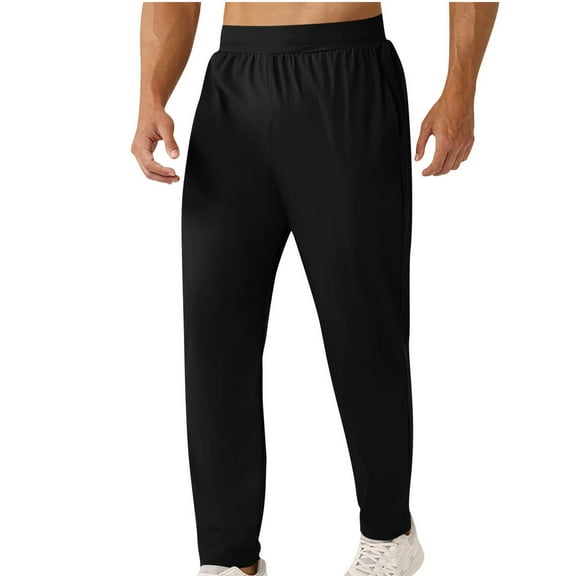Riecok Mens Workout Pants Elastic Waist Drawstring Open Bottom Solid Color Outdoor Running Jogger Pants with Pockets Black M