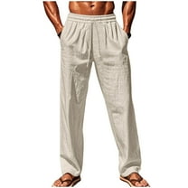 Riecok Mens Workout Pants Elastic Waist Drawstring Straight Leg Solid Color Workout Casual Sweatpants with Pockets Beige M