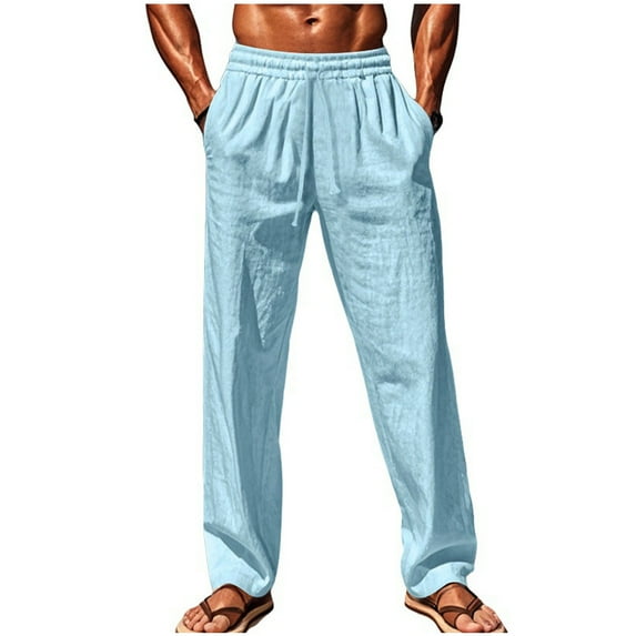 Riecok Mens Workout Pants Elastic Waist Drawstring Straight Leg Solid Color Workout Casual Sweatpants with Pockets Light Blue XL