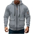 thumbnail image 1 of Riecok Mens Zipper Hoodie Jacket Drawstring Solid Color Long Sleeve Tops with Pocket Lightweight Sweat Shirts Gray M, 1 of 3