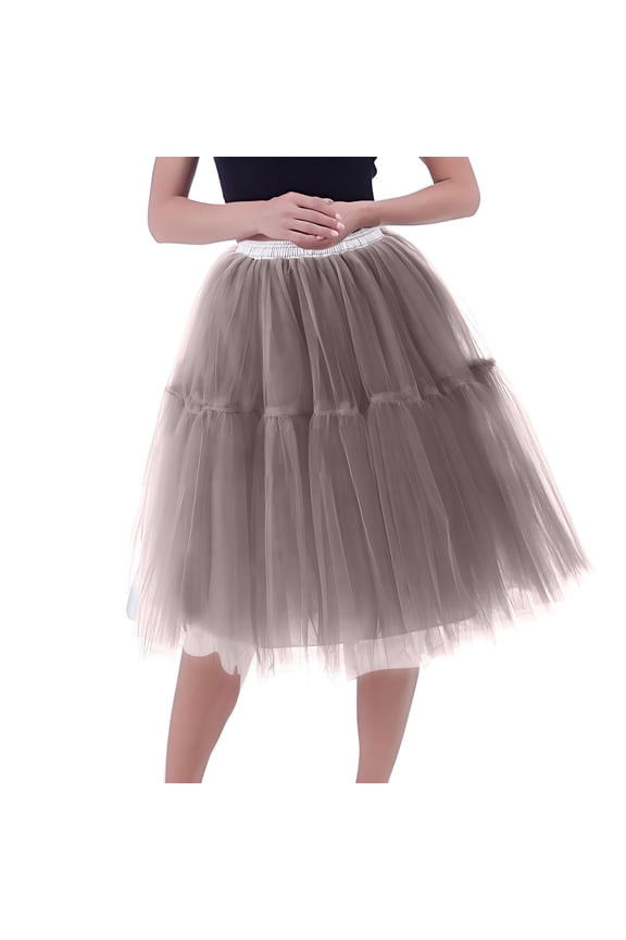 Mesh Skirt for Women A-Line Mesh Puffy Skirts Solid Layered Lightweight Evening Knee Length Skirt Gray Free Size