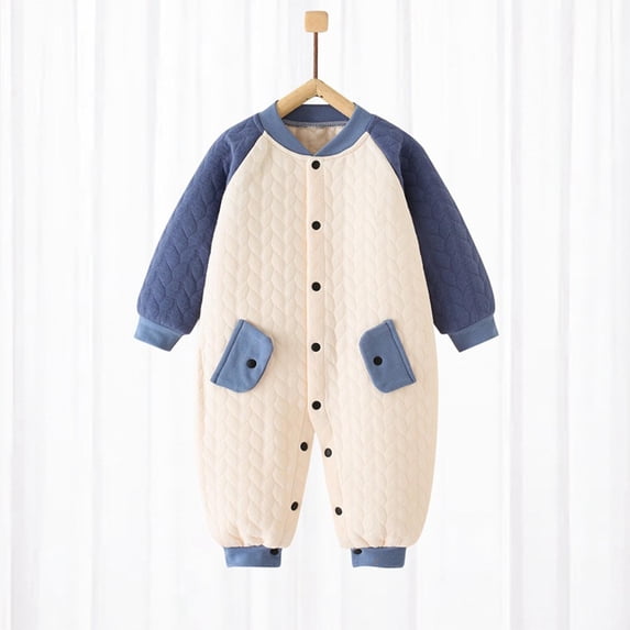 Riecok Newborn Baby Boys Girls Clothes Long Sleeve Round Neck Solid Color Onesie Newborn Baby Cotton Onesie Blue 6 Months