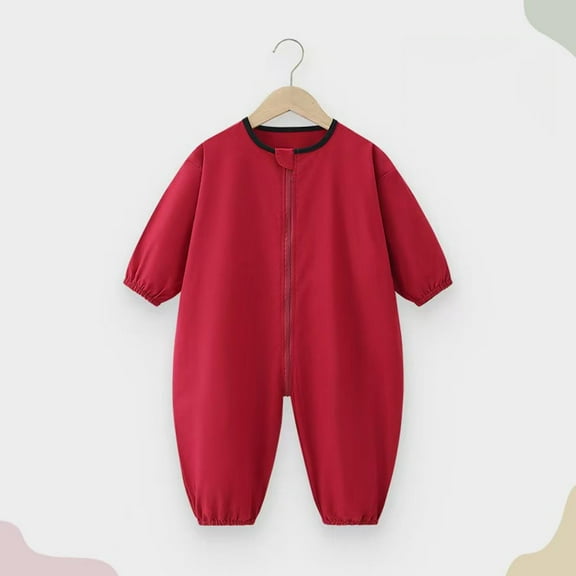 Riecok Newborn Baby Boys Girls Clothes Long Sleeve Round Neck Solid Color Onesie Newborn Baby Cotton Onesie Red 0 Months