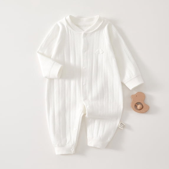 Riecok Newborn Baby Boys Girls Clothes Long Sleeve Round Neck Solid Color Onesie Newborn Baby Cotton Onesie White 9 Months
