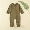 thumbnail image 1 of Riecok Newborn Baby Boys Girls Rompers Long Sleeve Round Neck Solid Color Onesie Newborn Baby Cotton Onesie Army Green 3 Months, 1 of 3