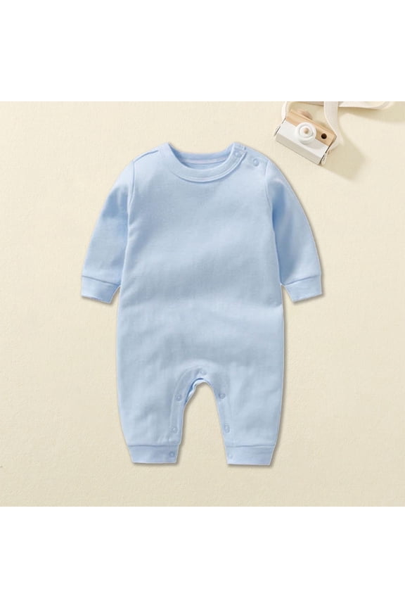 Newborn Baby Boys Girls Rompers Long Sleeve Round Neck Solid Color Onesie Newborn Baby Cotton Onesie Blue 12 Months