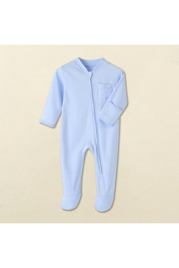 Newborn Baby Boys Girls Rompers Long Sleeve Round Neck Solid Color Onesie Newborn Baby Cotton Onesie Blue 3 Months