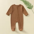 thumbnail image 1 of Riecok Newborn Baby Boys Girls Rompers Long Sleeve Round Neck Solid Color Onesie Newborn Baby Cotton Onesie Coffee 6 Months, 1 of 8
