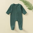 thumbnail image 1 of Riecok Newborn Baby Boys Girls Rompers Long Sleeve Round Neck Solid Color Onesie Newborn Baby Cotton Onesie Green 12 Months, 1 of 3