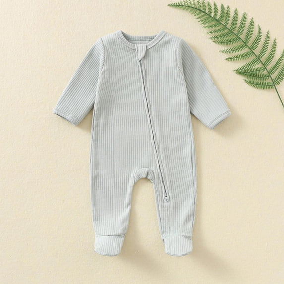 Riecok Newborn Baby Boys Girls Rompers Long Sleeve Round Neck Solid Color Onesie Newborn Baby Cotton Onesie Mint Green 3 Months