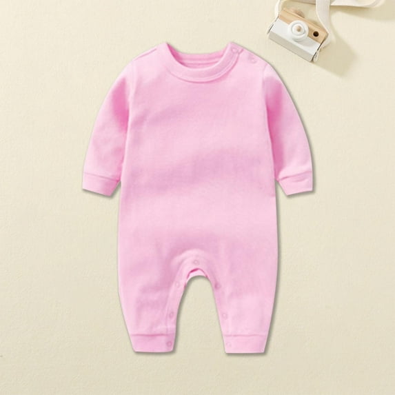 Riecok Newborn Baby Boys Girls Rompers Long Sleeve Round Neck Solid Color Onesie Newborn Baby Cotton Onesie Pink 12 Months