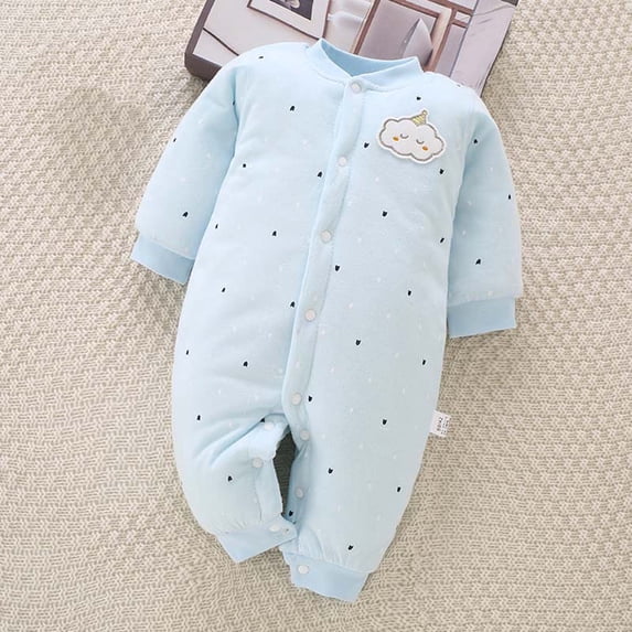 Riecok Newborn Baby Clothes Long Sleeve Round Neck Cute Print Side Tie Romper Jumpsuits Unisex Cotton Infant Clothes Blue 66 2 Months