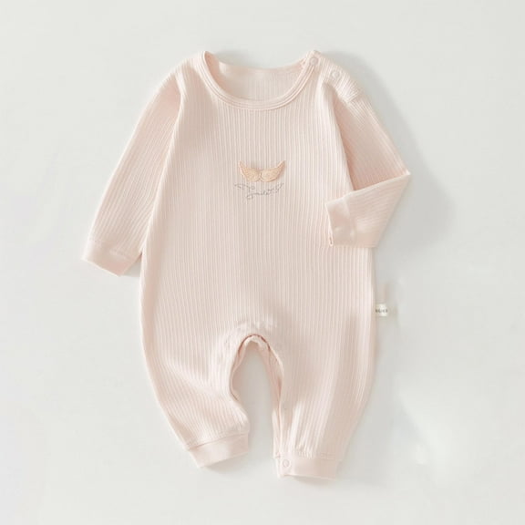 Riecok Newborn Baby Clothes Long Sleeve Round Neck Solid Color Onesie Unisex Cotton Infant Clothes Pink 0 Months