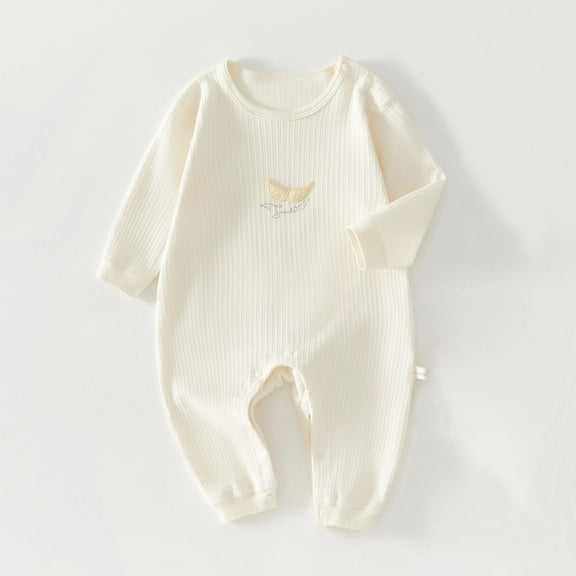 Riecok Newborn Baby Clothes Long Sleeve Round Neck Solid Color Onesie Unisex Cotton Infant Clothes White 0 Months