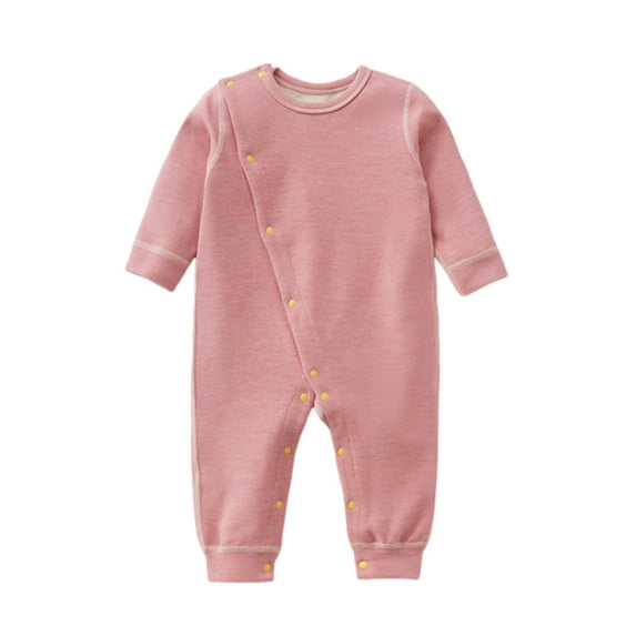 Riecok Newborn Baby Clothes Long Sleeve Round Neck Solid Color Onesie Unisex Fall Winter Infant Clothes Pink 3-6 Months