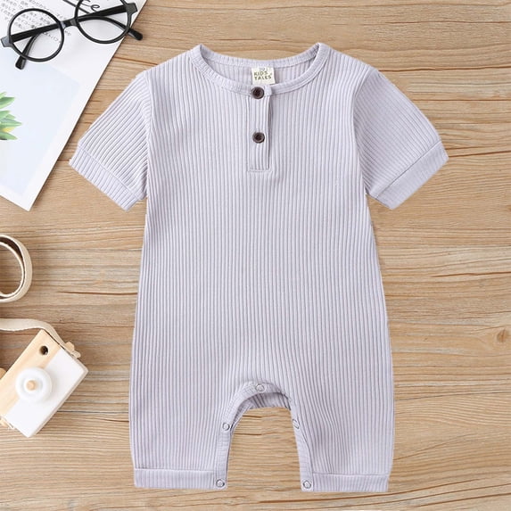 Riecok Newborn Baby Girl Boy Outfit Easy to Put on and Take Off Long Sleeve Jumpsuits Cute Patterns Loose Loose Print Gray 18 Months