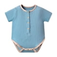 thumbnail image 1 of Riecok Newborn Girl Bodysuits Short Sleeve Button dowm Cotton Rompers Solid Breathable Comfortable Summer Outfits Blue 66, 1 of 6