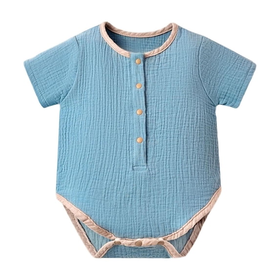 Riecok Newborn Girl Bodysuits Short Sleeve Button dowm Cotton Rompers Solid Breathable Comfortable Summer Outfits Blue 66
