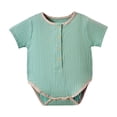 thumbnail image 1 of Riecok Newborn Girl Bodysuits Short Sleeve Button dowm Cotton Rompers Solid Breathable Comfortable Summer Outfits Green 80, 1 of 4