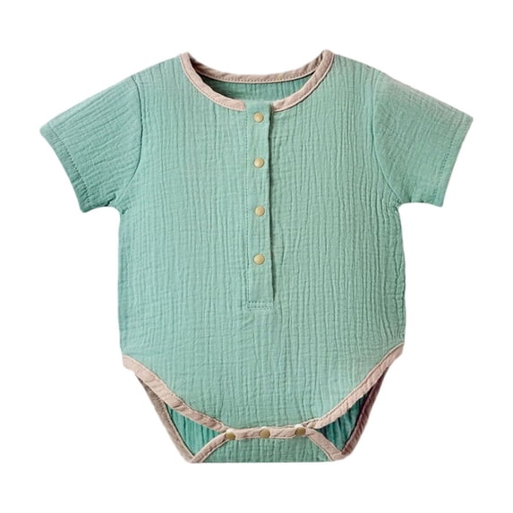 Riecok Newborn Girl Bodysuits Short Sleeve Button dowm Cotton Rompers Solid Breathable Comfortable Summer Outfits Green 80