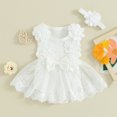 thumbnail image 1 of Riecok Newborn Infant Girl 1st Birthday Party Dress Princess Romper Soft Tulle 3D Flower Applique Ruffle Sleeve 0-18 Months White 3 M, 1 of 3