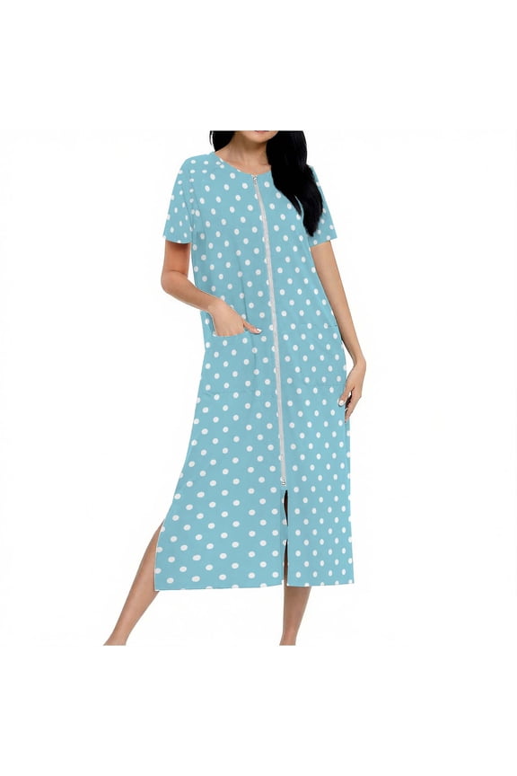 Nightdress for Women Gradient Short Sleeve Loungewear Lightweight Comfortable Sleepwear with Pockets