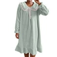 thumbnail image 1 of Riecok Nightgowns for Women Flannel Solid Color Collared Long Sleeve Loungewear Lightweight Loose Sleepwear, 1 of 8