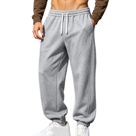 Riecok Open Bottom Sweatpants Men Big and Tall Elastic Waist Drawstring Pants Pull on Sweat Pant Workout Fall Trouser with Pockets Gray 2XL