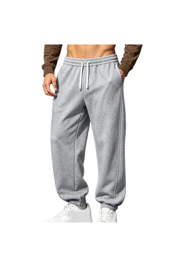 Open Bottom Sweatpants Men Big and Tall Elastic Waist Drawstring Pants Pull on Sweat Pant Workout Fall Trouser with Pockets Gray M