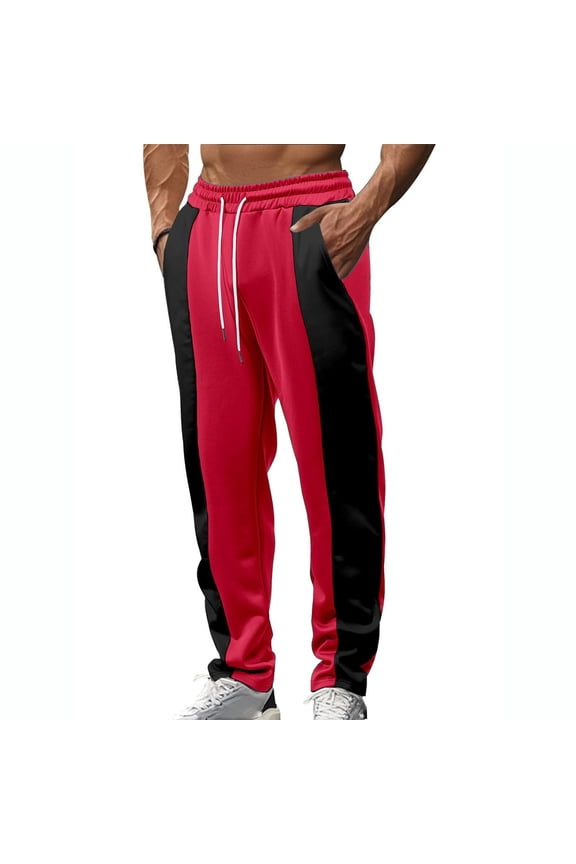 Open Bottom Sweatpants Men Big and Tall Elastic Waist Pants Drawstring Sweat Pant Colorblock Fall Trouser with Pockets Wine XL