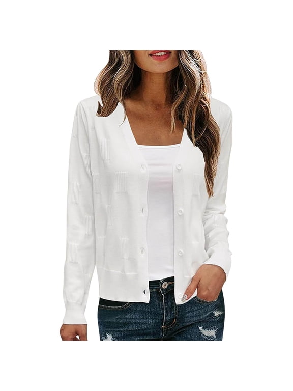 Open Cardigan for Women V Neck Button down Sweaters Solid Lightweight Long Sleeve Tops Dressy Warm Blouses