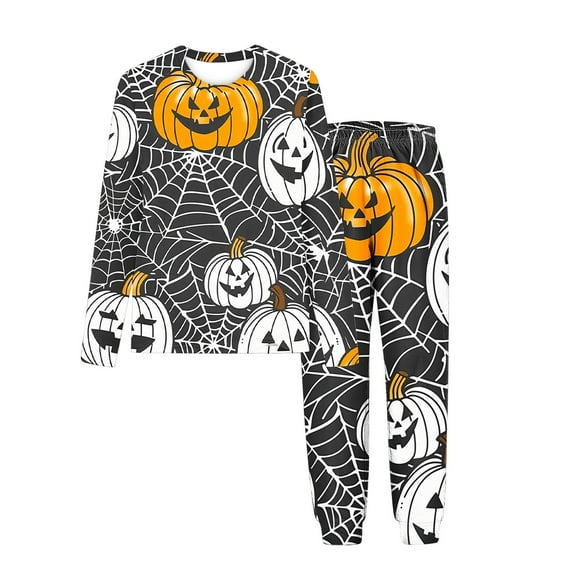Riecok Outfit Sets Toddler Long Sleeve Pumpkin Printed Pullover Tops and Long Pants Fall Warm Sleepwear Sets