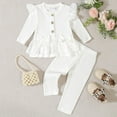 thumbnail image 1 of Riecok Outfits Clothes Girls Round Neck Ruffle Long Sleeve Tops and Leggings Pants Casual Fashion Solid Color 2PCS Fall Winter Outfits Set White 100, 1 of 8