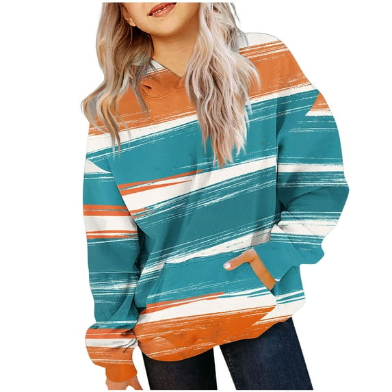 Riecok Oversized Hoodies For Girls Boys Rainbow Stripe Print Long Sleeve With Pockets Round Neck Prints Comfy Oversized Pullover Hooded Sweatshirt Kids Warm Winter Hoodies 4-5 Years Multicolor