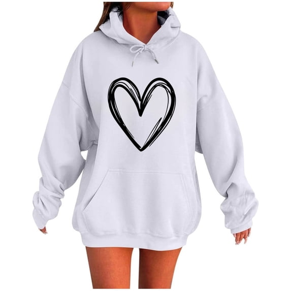Riecok Oversized Sweatshirt for Women Long Sleeve Hooded Pullover Pullover Tops with Pocket Heart Print Casual Fall Clothes